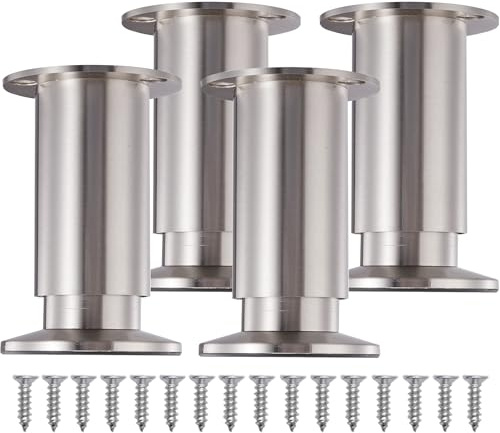 INMOZATA 4x Furniture Legs 15cm Adjustable Legs with Screw, 0-15mm Height Adjustable Replacement Sofa Legs Bed Legs for Cabinet Table Chair Adjustable Furniture Feet, Stainless Steel