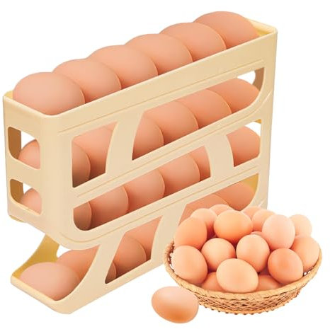 4-Tier Auto Rolling Egg Dispenser, Egg Holder for Fridge, Space-Saving EggHolder, Auto Rolling Fridge Eggs Organizer Stacked Eggs Tray for Kitchen Refrigerator Table(Yellow)