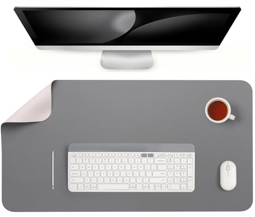 Jumbo skrivbordsunderlägg, dubbelsidigt halkfritt bordsunderlägg, multifunktionellt kontor musmatta laptop skrivunderlägg konstläder skrivbordsmatta (grå beige, 33 x 60 cm)