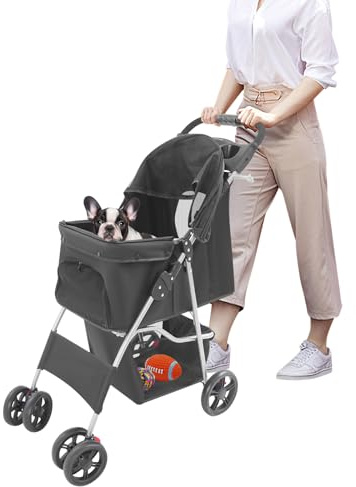 Passeggino per cani con funzione pieghevole Pet Stroller, passeggino per cani e animali domestici, con finestra a rete, porta bevande, buona traspirabilità, per cani e gatti di piccola e media taglia