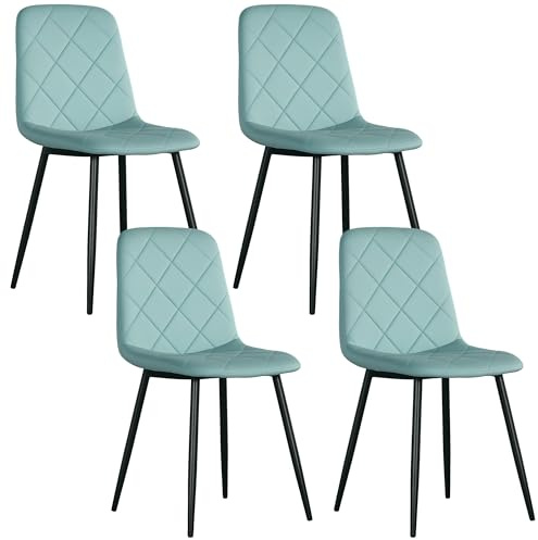 HOMCOM Lot de 4 chaises de Salle à Manger, chaises de Cuisine rembourrées avec Dossier Haut, Pieds en Acier et Tissu Effet Velours, pour Salon, Chambre, Cuisine, Vert