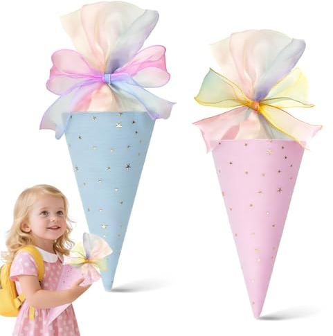 Raxfekro Einschulung Geschwister Schultüte Stoff mädchen kleine zuckertüte geschwistertüte Kindergarten Geschenk Einschulung mini schultüten zum befüllen geschwisterschultüte 28cm