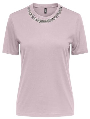 ONLY Onlparker S/S O-Neck Bling Top Box Jrs, Lilla Pallido, XL Donna