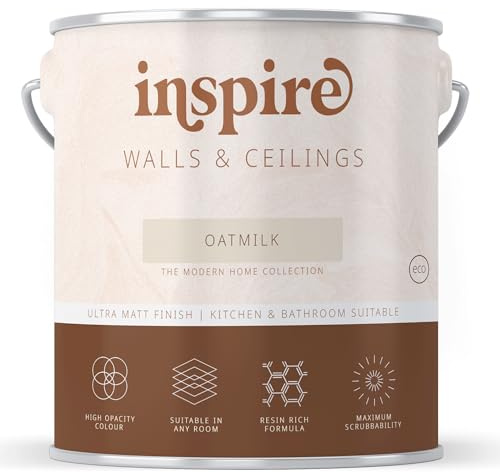 Resincoat Inspire Wall Paint, Ultra Flat Matt Premium Emulsion Paint for Walls & Ceilings | Suitable for Kitchens & Bathrooms | High Opacity Colour | Low VOC | Warm Greige (Oatmilk, 1 Liter)