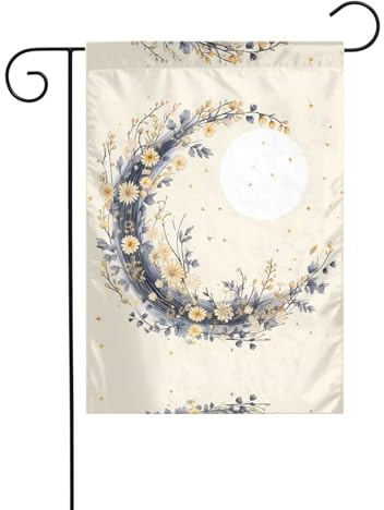 WZYWHJ Drapeau de jardin à motif de lune et de fleurs, 30,5 x 45,7 cm – Épais, robuste et décoratif d'extérieur pour jardin, pelouse, balcon