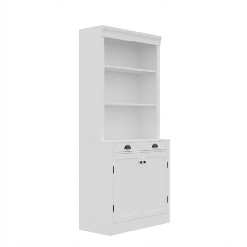 RBFGYIOP Libreria alta a 5 ripiani con anta e cassetto – scaffale libreria moderna in legno – ripiano regolabile – ampia capacità per libri, documenti, ufficio o soggiorno – bianco