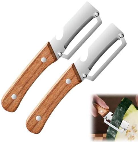 Stainless Steel Vegetable Peeler with Wooden Handle - Ergonomic Potato Peeler & Fruit Slicer, Sharp Blade for Carrot, Apple, Kiwi, Orange, Easy Grip Kitchen Tool (2 Pack)