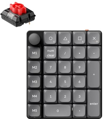 Keychron K0 Max Tastierino Numerico Wireless Low-Profile, 27 Tasti, 1000 Hz Polling Rate, 2.4 GHz/BT 5.3/USB-C, RGB, Interruttore Rosso, QMK Custom Numpad Programmabile per laptop, tablet, PC