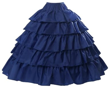 Unterröcke Reifrock Rockabilly Rüschen A Linie Lang Vintage für Hochzeit Brautkleid Schwarz Weiß Rot 5 Schichten 4 Reifen, Königsblau, L-XL
