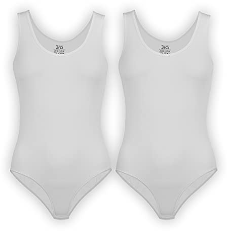 UnsichtBra Pack de 2 Body Mujer Microfibra | Body Moldeador Ligero y cómodo con Tirantes Anchos y Cierre de Corchetes – Blanco/Negro/Piel (2 x Blanco, L-XL)