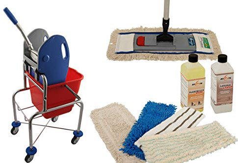 Axis Line Carro de Limpieza Profesional 17L con Mopa y Limpiadores, Kit Completo para Suelos, PVC, Baldosas, Parqué - Incluye Accesorios y Limpiadores Concentrados