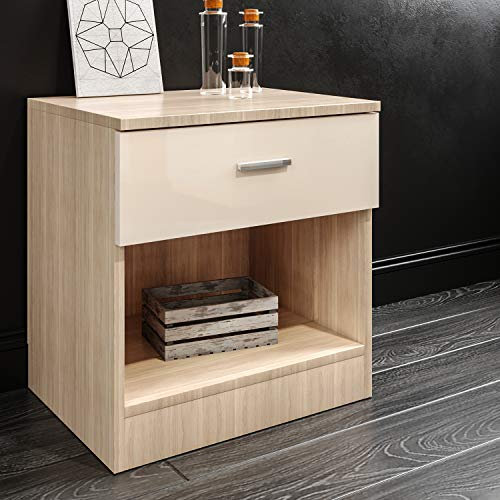 ELEGANT High Gloss Chest of Drawers Bedroom Furniture,Clothes Organiser and Storage for Bedroom and Living room- 670x600x380mm,Cream/Oak