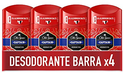 Old Spice Captain Desodorante En Barra Para Hombres 4x50 ml, Fresco 24 Horas, Todos Los Días Con Uso Diario, Perfume Duradero, Protección Contra El Mal Olor, 0% Sales De Aluminio