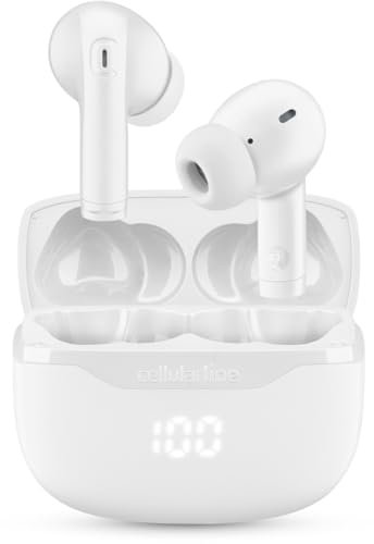 Cellularline Key Écouteurs Intra-Auriculaires True Wireless, 16 Heures d’Autonomie, Étui avec Affichage LED, Double Master, Commandes Tactiles, Charge USB-C, Design de Poche, Blanc