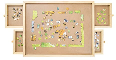 Puzzletisch bis zu 500 Teile - mit 4 ausziehbaren Schubladen - tragbares Puzzle Brett aus Holz - einfach verstaubau - Erwachsene & Kinder