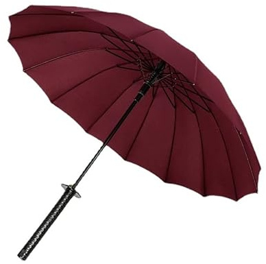 WEII Samurai-Regenschirm mit langem Griff, kreativer Schwertschirm mit Schirmhülle, Großer windfester Umbrella Taschenschirm (106Cm,Rot)