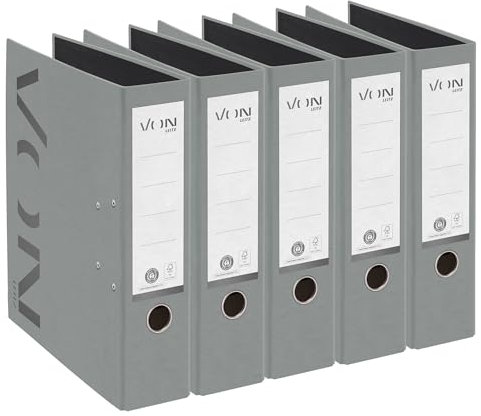VON Leitz 5er Pack Ordner A4, 100 % Recyclingkarton, 80 mm Rückenbreite, Für 600 Blatt, Vollfarbig, Blauer Engel & FSC-zertifiziert, Für Schule, Studium & Haushalt, Grau, 10570085