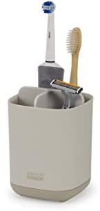 Joseph Joseph Easy-Store - Toothbrush Holder Caddy Bathroom Storage, Compact- Matt Finish, Ecru