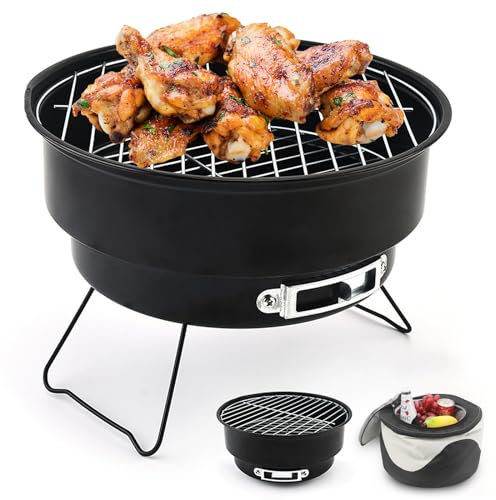 Seahelms Barbecue Portable Mini Barbecue Pliable Barbecue à Charbon avec Sac Isolé pour Camping,Pique-nique, Jardin, Terrasse, Voyage-26×26×18cm