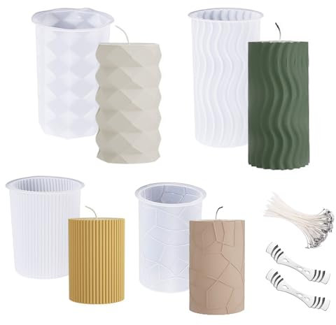 4 Stück Kerzen Formen Gießen Set mit kerzendocht, Kerzenformen Zum Gießen Silikon, Silikonformen Gießformen, Kerzen Selber Machen Set Formen