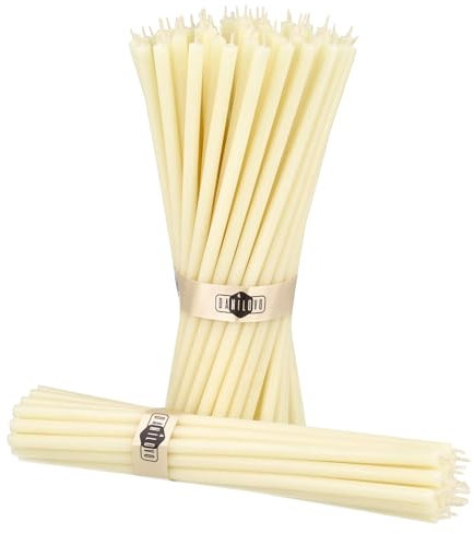 Danilovo Reine Bienenwachskerzen – tropffrei, rauchfrei, hohe, dünne Spitzkerzen – dekorative Kerzen für Kirchgebet, Deko oder Geburtstagskerzen – Honigduft Kerzen – 18,5 x 0,61 cm (Weiß, 50 Stück)