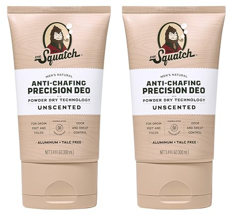 Dr. Squatch Whole Body Deodorant for Men - Odor + Sweat Control - Aluminum + Talc Free - Natural Ingredients - Dermatologist-Tested for All Skin Types - Unscented (3.4 fl oz, 2-Pack)
