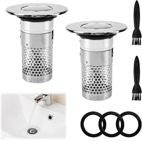 MININUSI 2 Stück Abflussstopfen für 34–40 mm Abflussstöpsel, Universal Waschbeckenstöpsel mit Haarsieb, Abflusssieb Waschbecken Stöpsel, Abflussstopfen mit sieb, Badewannenstöpsel für Bad/Küchenspülen