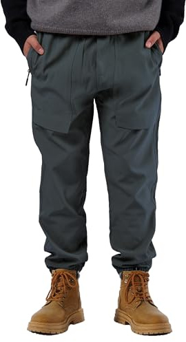 SERENYOU Waterproof Hiking Trousers Boys Softshell Elastic Waist Pants Kids Trekking Joggers Grey 14-16 Years (Manufacturer's Size: 180)