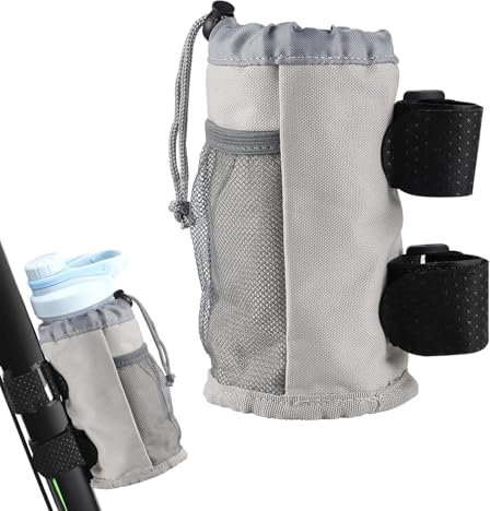 Porte Bidon Velo avec Poche en Filet, Porte Bouteille sans Vis Isolation Thermique, Porte-Bouteille d'eau de Vélo Adapté aux Vélos Pliants, Poussettes (Gris)