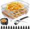 Set of 3 Stackable Air Fryer Racks, Air Fryer Baking Tray with Anti-Scalding Clip ＆ Silicone Pad, Layered Dehydrator Racks Skewer Rack 304 Stainless Steel Dual Air Fryer Accessories (Rectangle)