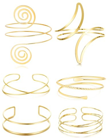 Hebterrka Set di Bracciali Oro 6 Pezzi, Bracciali da Braccio in Oro 14K Regolabili, Gioielli Versatili per Donne per Matrimonio e Festa