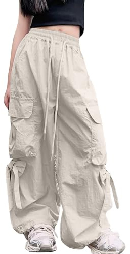 SEUAR Pantalon Cargo Ample Fille Pantalon Hip-Hop Enfant Fille Multi Poche Danse Jazz Sport Casual Streetwear 120-170