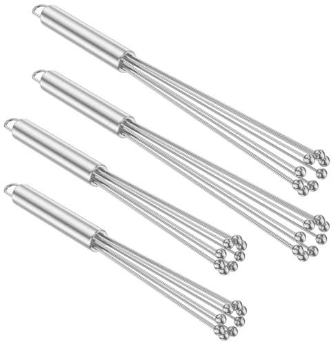 4 Pcs Stainless Steel Whisk Kitchen Balloon Whisk Kitchen Egg Beater Blender Egg Frother Stainless Steel French Hand Whisks for Baking, Frothing, & Mixing
