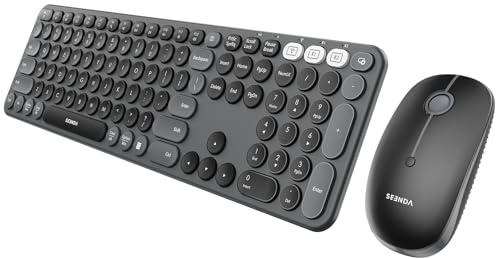 seenda Wireless Bluetooth Keyboard and Mouse Combo, COE202 Round Cute Keycaps, 3 Multi-Device Connection, Full Size Wireless Keyboard Mouse Compatible for PC/Laptop/Mac/MacBook/iPad/Tablet, Black