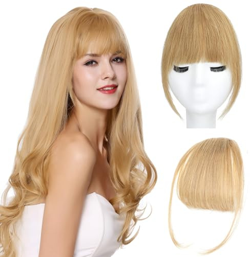 Flequillo Postizo Pelo Natural, 1 Piezas Clip In Bangs Natural Hair, Extension Pelo Clip para Mujeres Uso Diario (Dorado)