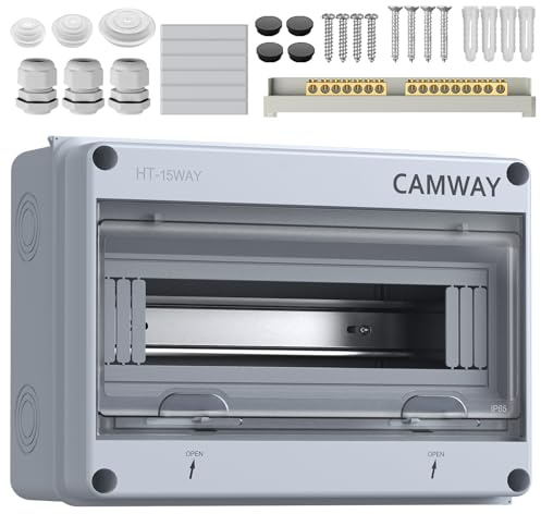 CAMWAY Caja de Distribución de Superficie IP65 de 15 Módulos, Caja Estanca Exterior Electrónica con junta de estanqueidad perimetral y bornas de latón, para Jardín o Areas Exteriores, Certificación CE