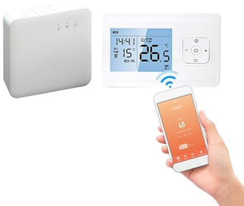 Thermostat d'ambiance programmable sans fil avec contrôle par application, horaire hebdomadaire, précision 1°C, sécurité enfant, boutons tactiles, IP20 ignifuge (1#)