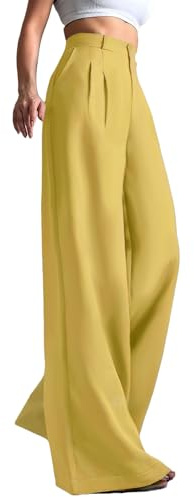 KAJXZ Womens Wide Leg Suit Pants Elastic High Waisted Work Pant Casual Solid Color Straight Palazzo Pants Baggy Trousers
