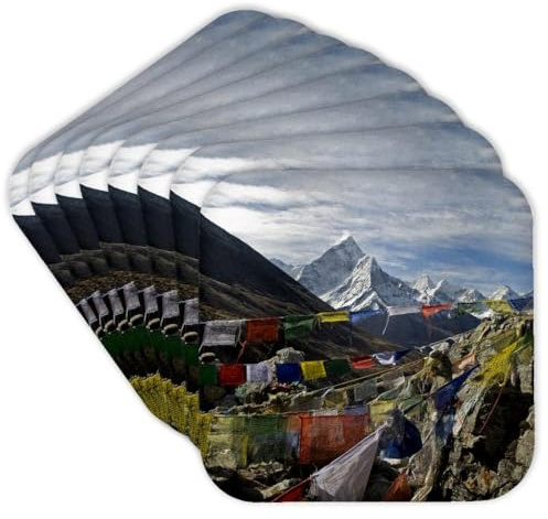 3dRose Prayer Flags, Everest Base Camp, AMA Dablam, Nepal - AS26 DNY0022 - David Noyes Set of 8 Coasters - Soft