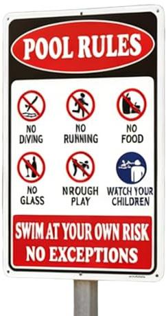 Cartel de normas de piscina,Cartel Metálico Vintage Resistente a la Decoloración - Decoración Exterior para Piscina | para Patio Aceras Parque Playa Finca Advertencia Niños Adultos