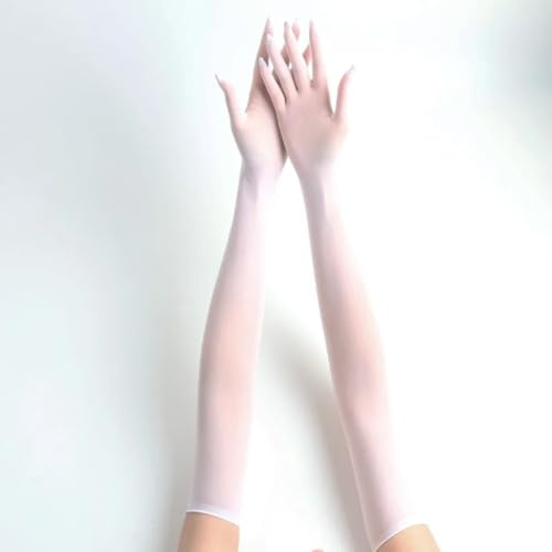 CHENWEIHAI Gants Brillants Sexy Femmes Dentelle Sexy Fin Transparente Haute Élasticité Gants Longs Gants De Bas Serrés pour Homme (Taille Unique/Blanc)