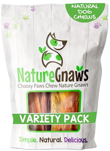 Nature Gnaws Variety Pack for Small Dogs (12 Count) - Bully Sticks, Beef Tendons and Tripe Twists for Dogs - Natural Long Lasting Beef Dog Chew Bones - Rawhide Free