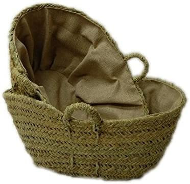 Capazo de esparto o leñero ovalado, con forro tipo saco. Cesto para la leña o decoración Birdikus (5V, aprox. 60-65x35 cm)