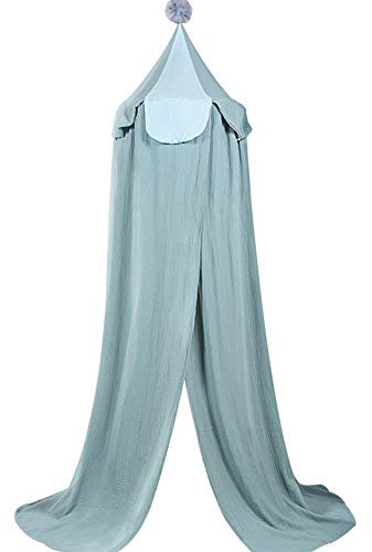 Shyneer Betthimmel Baumwolle,Betthimmel Baldachin Runde Kuppel, BaumwolleMoskitonetz,Betthimmel für Kinder Lesesaal, Schlafzimmer Dekoration (Baumwolle und Leinen(Blau))