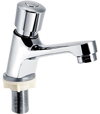 Nikou Robinet de Lavabo à 1 Poignée, Robinet Poussoir Temporisé Robinetterie à Cascade Waterfall pour Salle de Bains Publique Salle de Bains en Acier Chromé à Fermeture Automatique