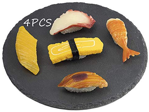 4 Pc Sushi Teller Set, Schiefer, flach,Serviertablett, Stein Rock Stil, Käseplatte, Schiefer Platzset,Schieferplatten, Untersetzer, Platzteller, Platzset, Schieferplatte Set 20 cm (7,8 Zoll)
