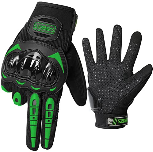 LVNRIDS Motorradhandschuhe Touchscreen Vollfinger Handschuhe für Herren Damen, für Motorradrennen Mountainbike Motorcross Grün XL