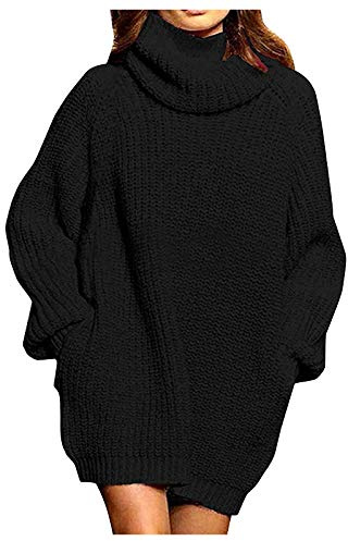 Robe Col Roulé Femme Laine Tunique Manche Longue Grande Taille Blouse Chauve Souris Chandail Cachemire Pull Long Oversize Maille Chemise Col Montant Haut Tricot Habille Robe Courte Simple Mini Dress