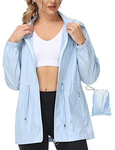 LVCBL Women Raincoat With Buttons Ladies Raincoats Lightweight Summer Outdoor With Hood Blue XL