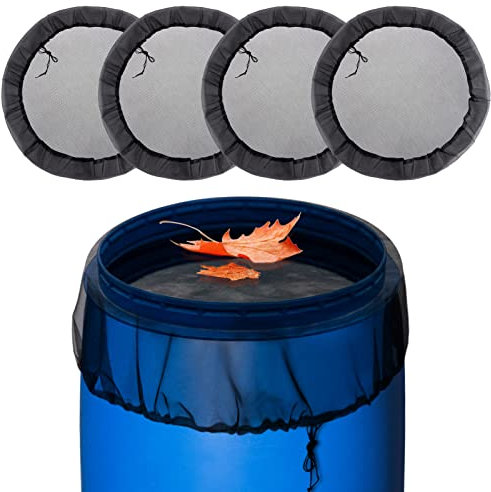 4 Pcs Mesh Cover for Rain Barrels - Rain Barrel Net Cover with Drawstring Rain Barrel Netting Screen for Preventing Fallen Leaves Debris and Small Objects in The Garden or Under The Eaves - 39in